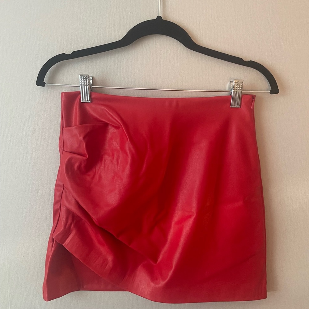 Zara Leather Mini Skirt (Red)